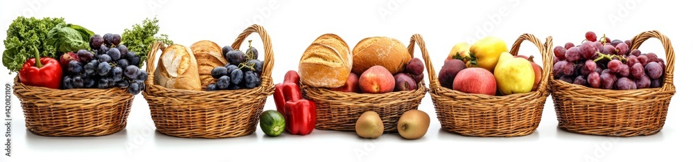 Assortment of Fresh Produce in Wicker Baskets Assortment of Fresh Produce in Wicker Baskets
