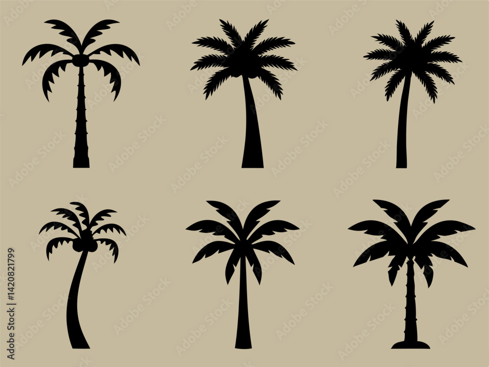 Fototapeta premium Stylish Palm Tree Silhouettes Vector Illustration.
