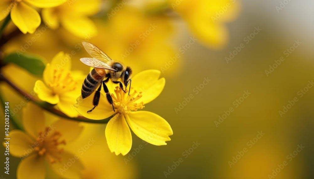 Golden acacia blossoms, busy honeybee collecting pollen , close-up, blossom, insect photography Golden acacia blossoms, busy honeybee collecting pollen , close-up, blossom, insect photography