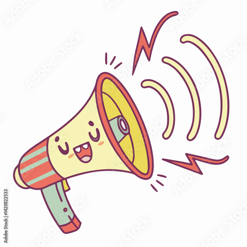 Cartoon Megaphone with Sound Waves. Vector illustration for retail shopping online marketing template, banner, poster, and background