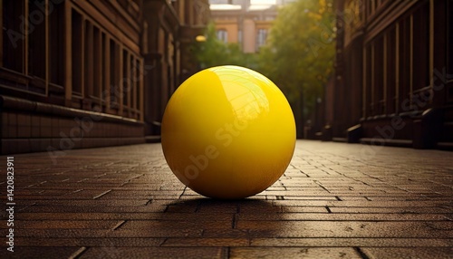 yellow ball on the wall, yellow ball on the street