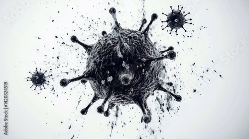 3D exploded view of virus structure, layers separating in a floating style,