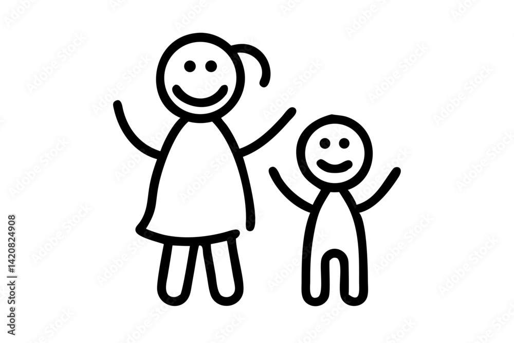 Minimal single line artwork of a happy child raising hands Minimal single line artwork of a happy child raising hands
