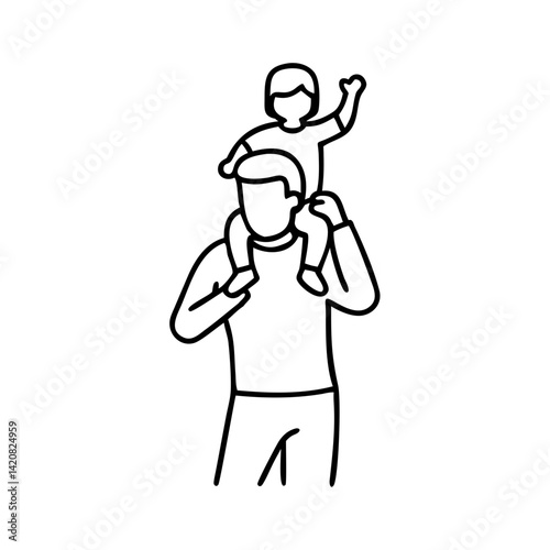 Minimalist one line drawing of a father carrying child