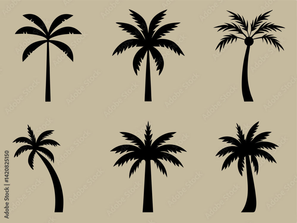Fototapeta premium Stylish Palm Tree Silhouettes Vector Illustration.