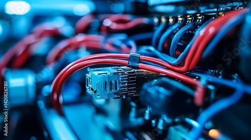 Automotive electronic wiring and control system close-up—ideal for showcasing advanced vehicle technology, engineering precision, and smart mobility solutions
