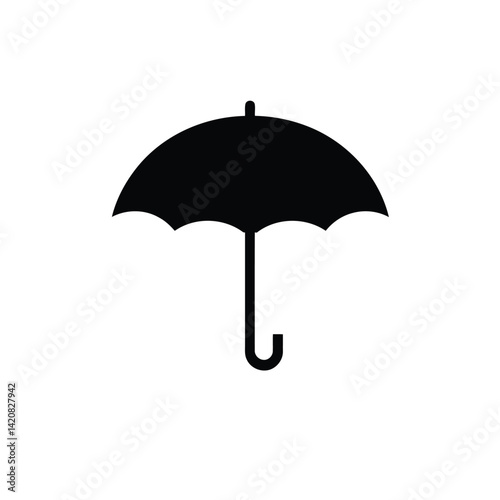 Minimalist logo design A black umbrella silhouette icon, featuring a curved handle, is centrally positioned on a white background. Geometric shapes and clean lines ensure balance and visual clarity