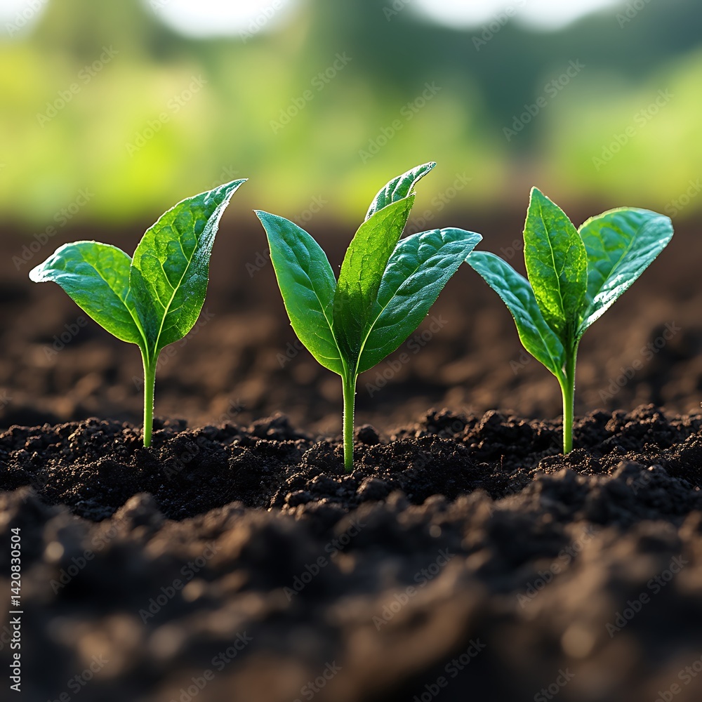 Young plants sprouting from soil Young plants sprouting from soil
