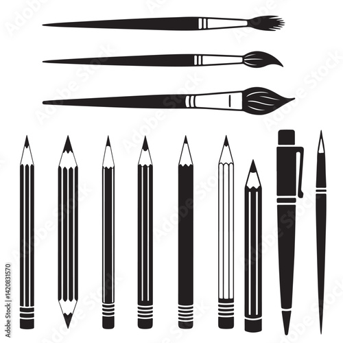 pen pencil marker paintbrush black vector silhouettes, icon