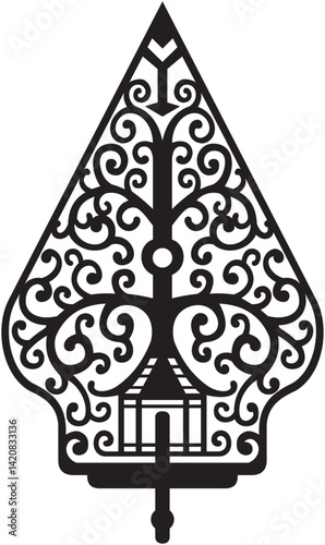 Indonesian Javanese culture vector illustration, gunungan wayang shapes, balack and white color.