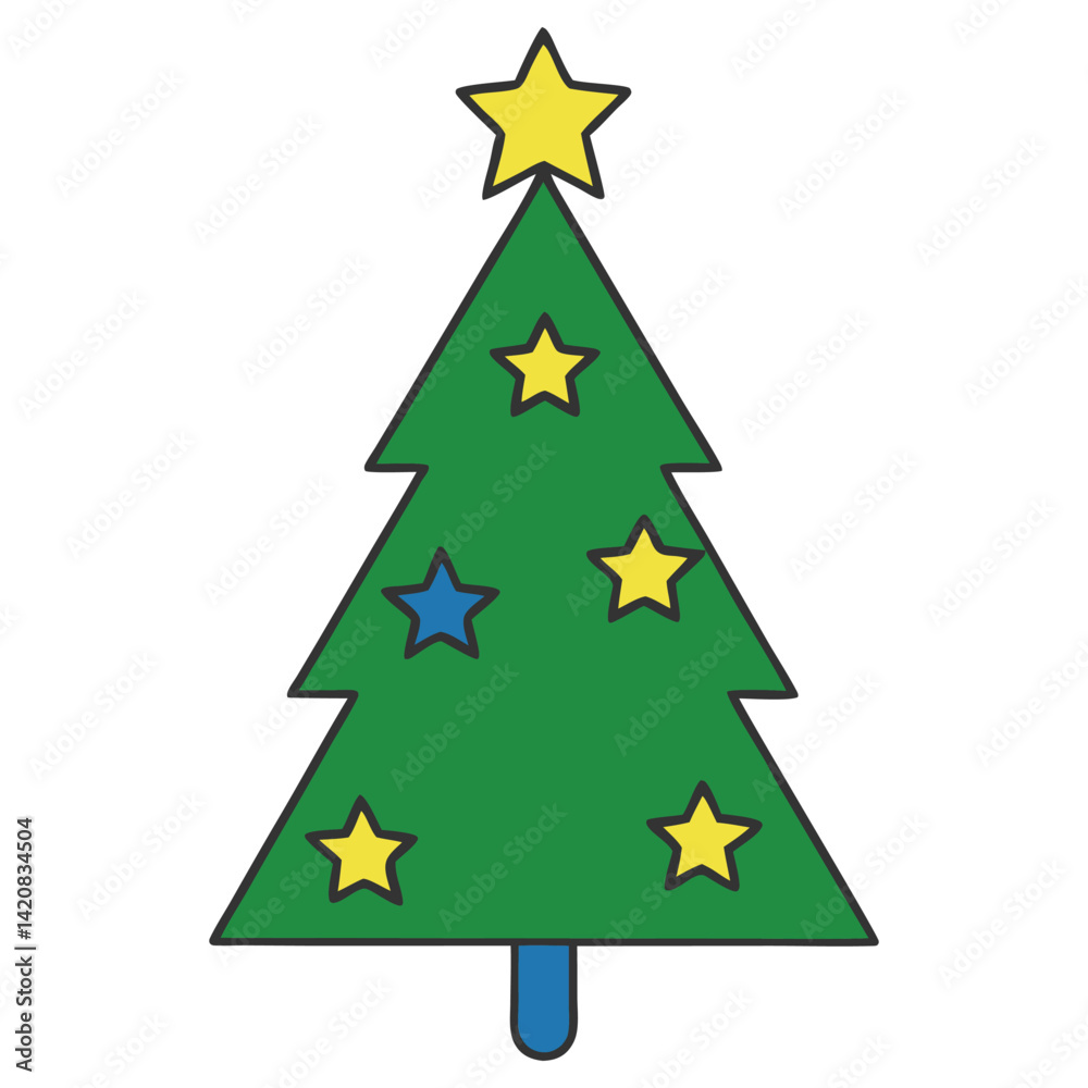 Christmas Tree with Yellow Star Topper on Transparent Background Christmas Tree with Yellow Star Topper on Transparent Background