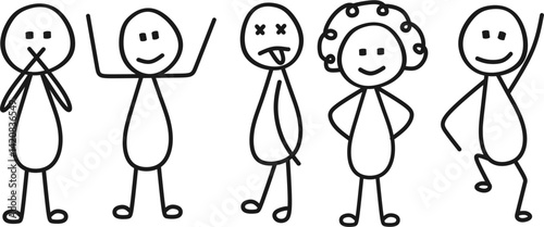 Collection of Simple Stick Figures Expressing Different Emotions and Poses