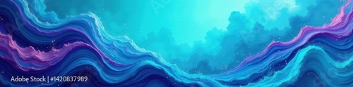 Grainy turquoise backdrop with swirling violet and blue abstract noise wave pattern , dynamic, modern, art