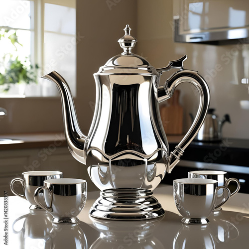 teapot and cups on the table