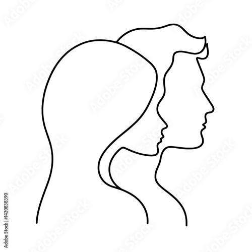 Couple facing forward in simple line art
