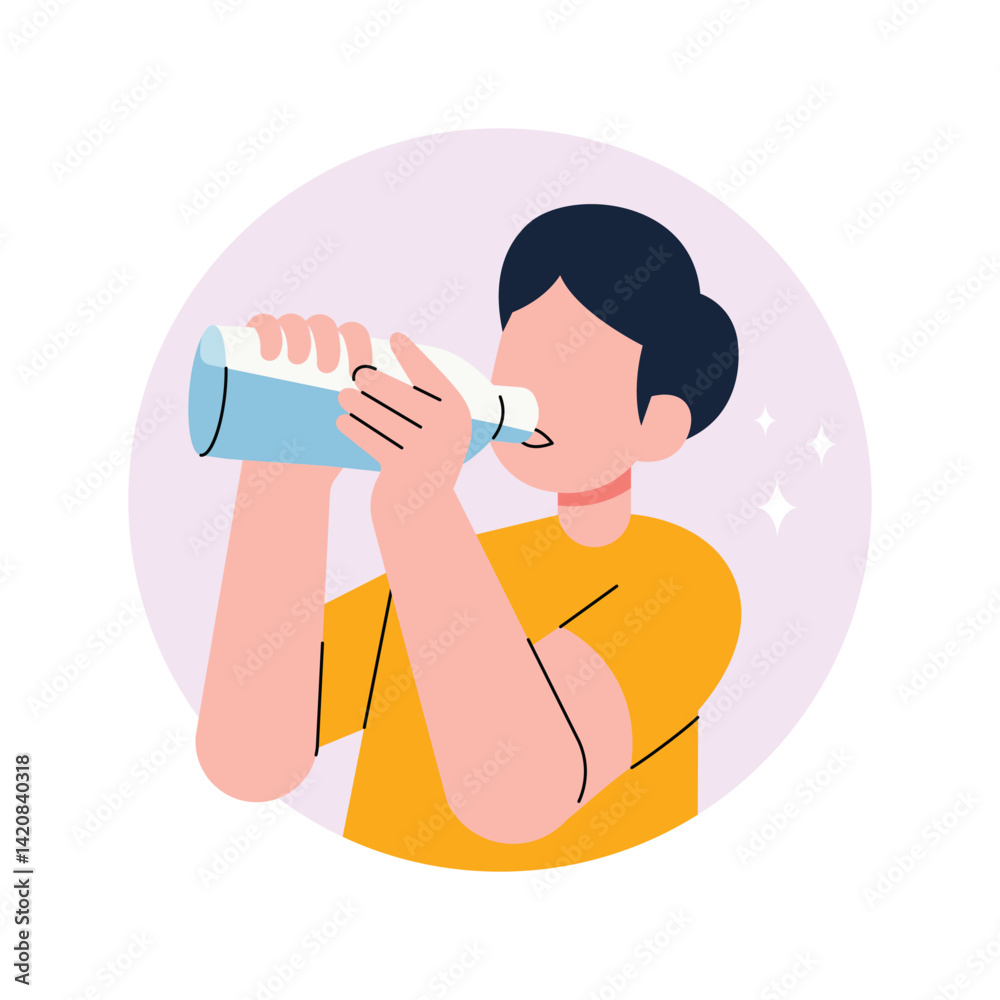 Illustration of a man drinking water from a bottle, symbolizing the importance of staying hydrated as part of a healthy lifestyle Illustration of a man drinking water from a bottle, symbolizing the importance of staying hydrated as part of a healthy lifestyle