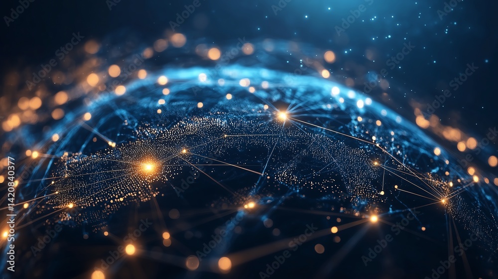 Obraz premium Global Networking and Business Technology with Glowing Network Lines and Copy Space on the Left