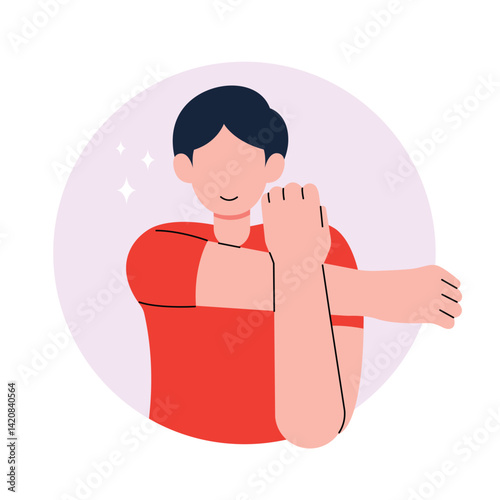 Man Stretching Arm for Fitness and Flexibility flat vector illustration