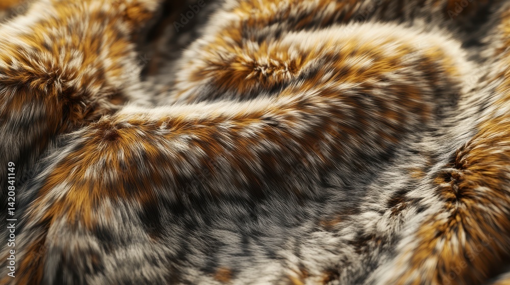 Soft, luxurious faux fur fabric in grey and gold tones, textured and draped. Soft, luxurious faux fur fabric in grey and gold tones, textured and draped.