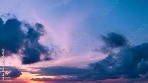 Breathtaking sunset over the ocean with a plane gracefully flying across the vibrant colorful sky at dusk