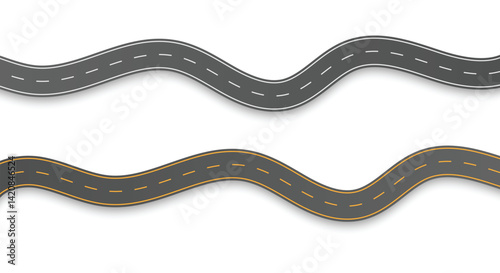 Horizontal asphalt road template. Winding road vector illustration. Seamless highway marking Isolated on background.  