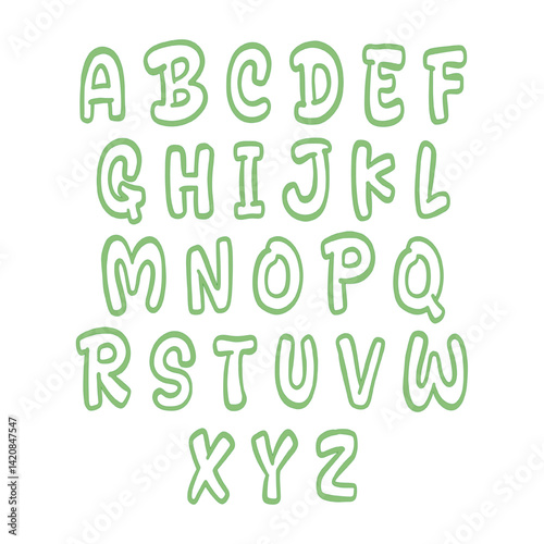 Green outline alphabet abc letters