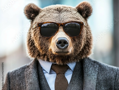 Sophisticated Bear in Suit and Sunglasses: A Cool, Urban Portrait photo