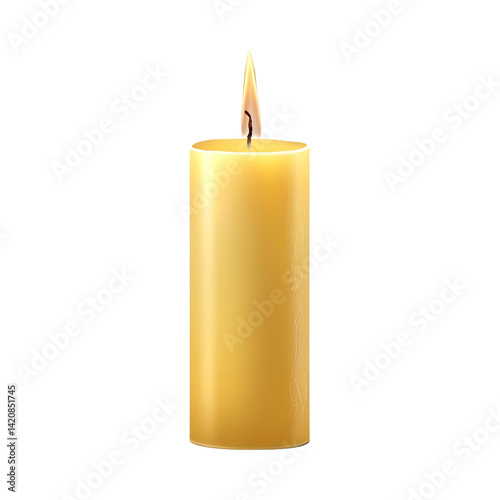Beautiful Pillar Candle with Flame Realistic Isolated on Transparent Background