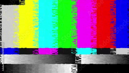 Old television color bars with static texture glitch and chromatic aberration effects