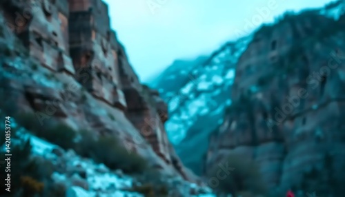 Enthralling vista of canyon with stratified rock formations on a somber day