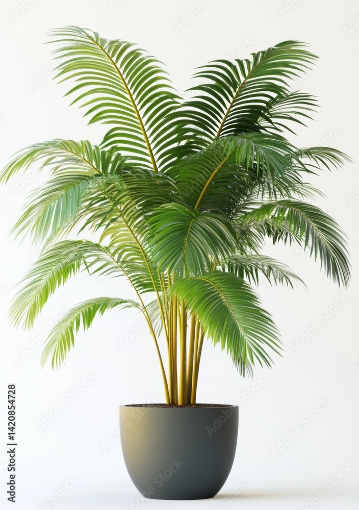 Obraz premium Indoor palm plant in a pot. Lush, vibrant greenery