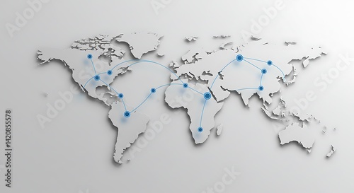 World map with connecting points showing global network and data transfer visualization concept