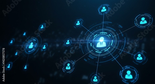 Wallpaper Mural Blue network of people icons connected by lines on a dark background representing connections Torontodigital.ca