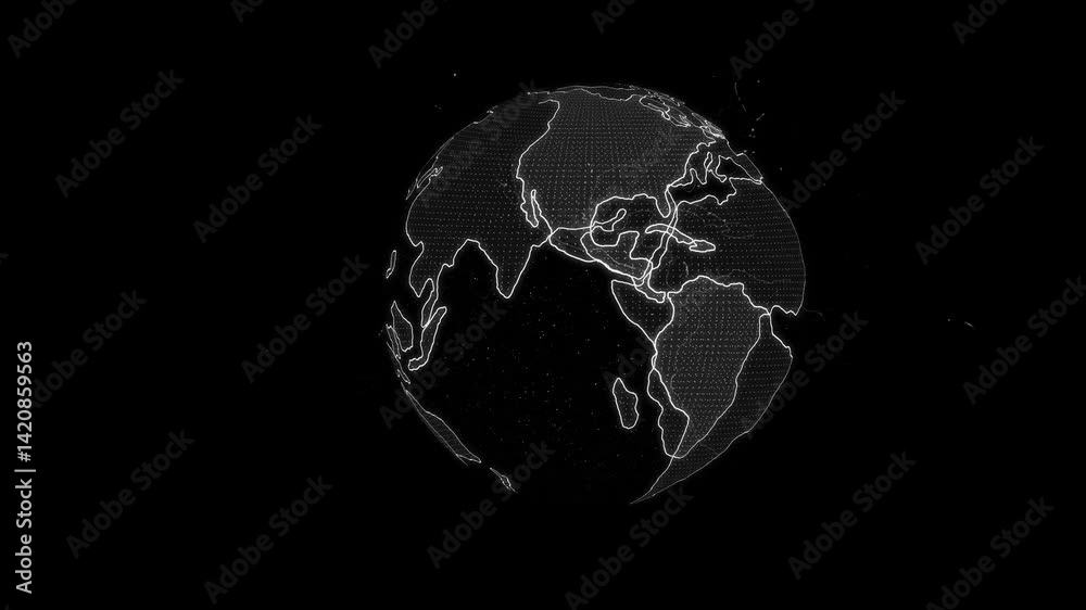 Neon globe icon cyan earth by blue neon glowing animation black background