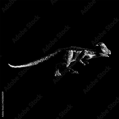 Pachycephalosaurus hand drawing vector isolated on black background.