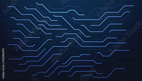 Futuristic Circuit Board Design Background with Blue Technology Lines