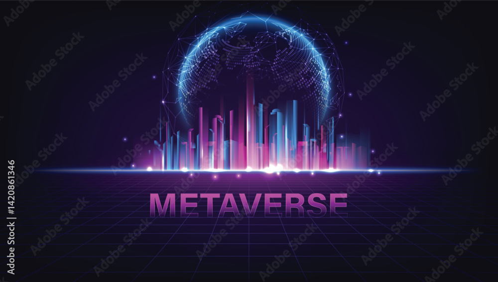 Metaverse city future concept. Concept of virtual digital reality. Simulation of network futuristic world. Future digital technology metaverse. vector illustration.