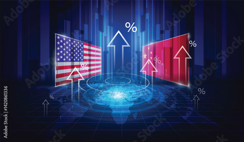 Trade war policy with China.United States tariffs government import tariff China,to increase the American economy.Industrial Tariffs growth.Import Trade Tariffs increase. vector