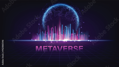 Metaverse city future concept. Concept of virtual digital reality. Simulation of network futuristic world. Future digital technology metaverse. vector illustration.