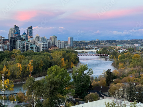 Beautiful skyline of Calgary Canada at sunrise