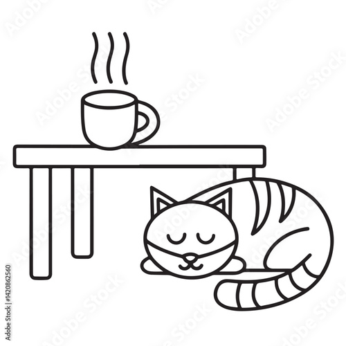 Cat moments meow life coloring pages, coloring book, line art, illustration, black & white, bold and easy coloring pages