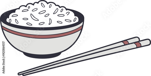 Vector Design of Steaming Rice Bowl and Chopsticks