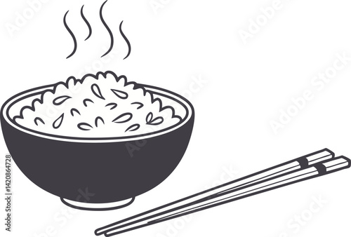 Vector Design of Steaming Rice Bowl and Chopsticks