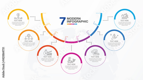 Half circle infographic, 7 process.