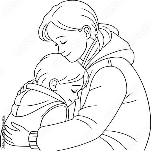 Heartwarming Woman and Child Hug Vector Illustration
