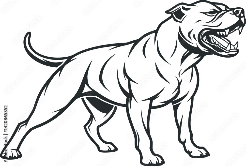 Obraz premium Aggressive Pitbull Vector Illustration with Black Outline