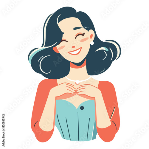 Smiling Woman Portrait Expressing Gratitude and Appreciation Illustration