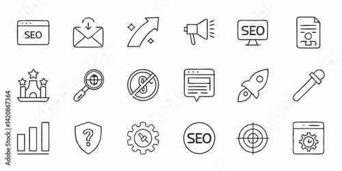 SEO and Digital marketing thin line icon set. Search engine optimization icons. Editable stroke. Vector