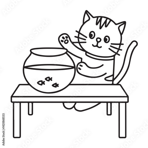 Cat moments meow life coloring pages, coloring book, line art, illustration, black & white, bold and easy coloring pages