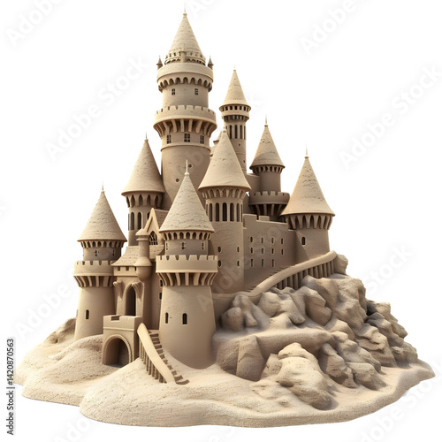 Realistic Sand Castle Isolated on Transparent Background